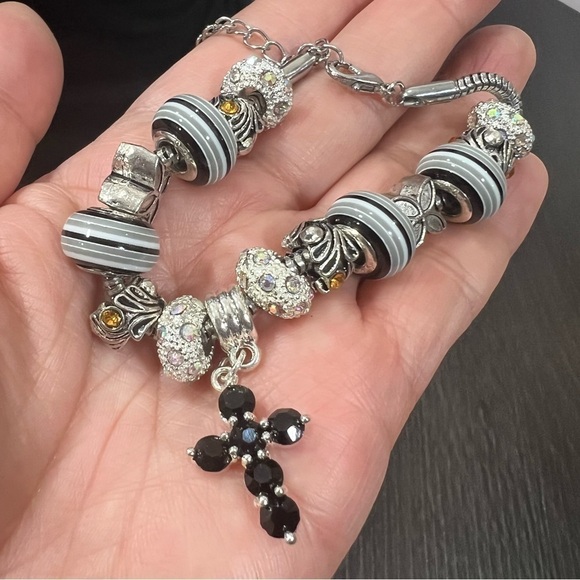 Silvertone Bracelet with lamp beads 4 Murano Glass & Sterling silver lamp beads - Picture 1 of 10